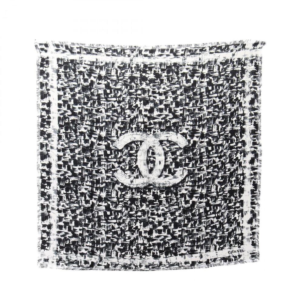 Chanel Coco Mark Scarf/Muffler, Silk, Women's, Black/White